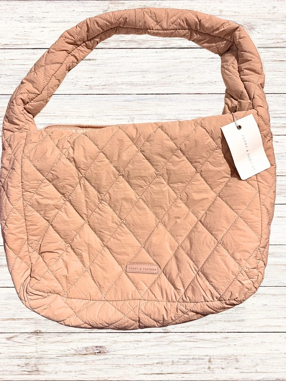 POPPY & PEONIES HAUL IT HOBO BAG Quilted Boho Y2K Oversized NudeTote Lightweight